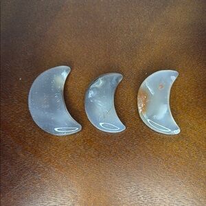 Set of Three Agate Crescent Moon Stones